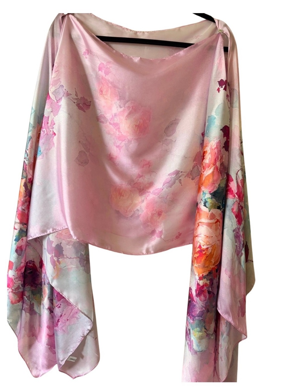 SILK Pink Floral 100% Silk Shawl/Wrap Scarf